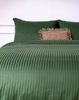 One Piece Green Striped 100% Cotton Sateen Duvet Cover