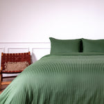 Green Striped 100% Cotton Sateen Duvet Cover