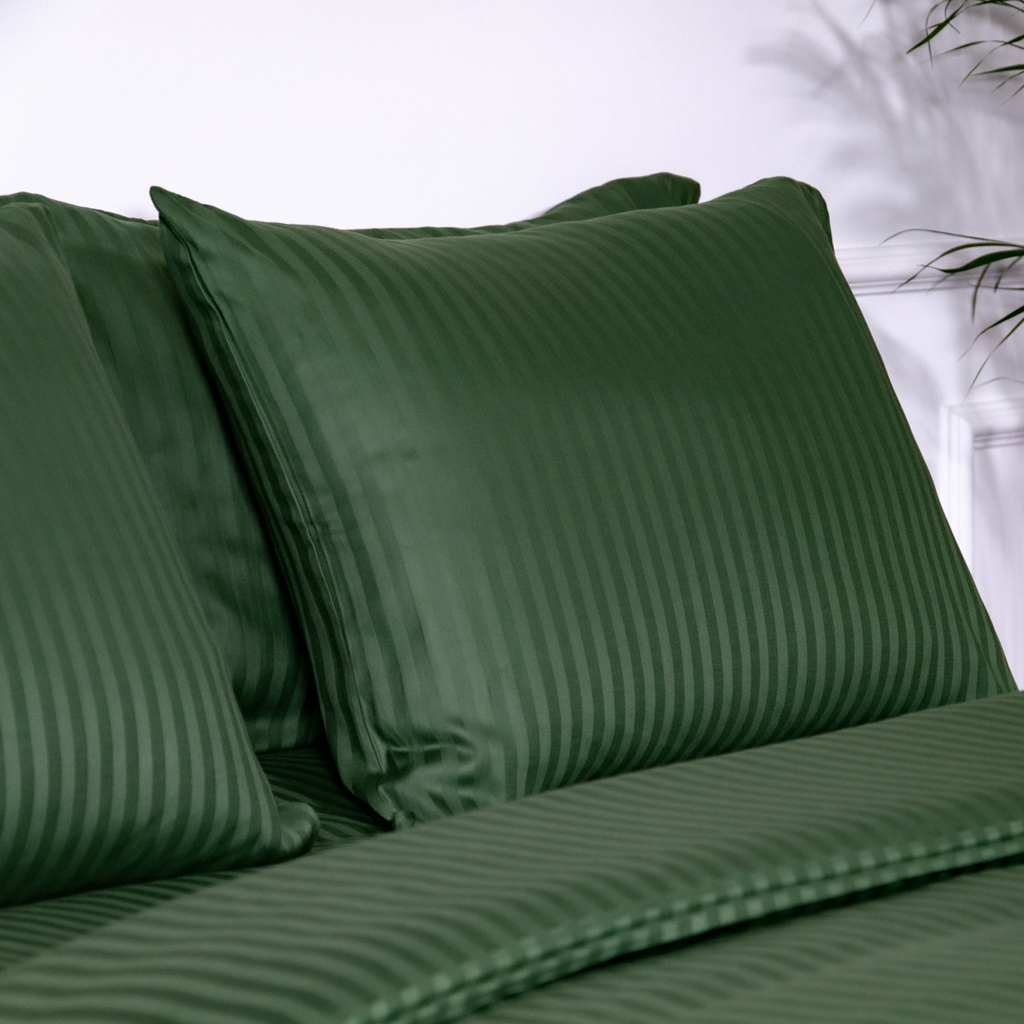 One Pair Green Striped 100% Cotton Sateen Standard Pillowcase