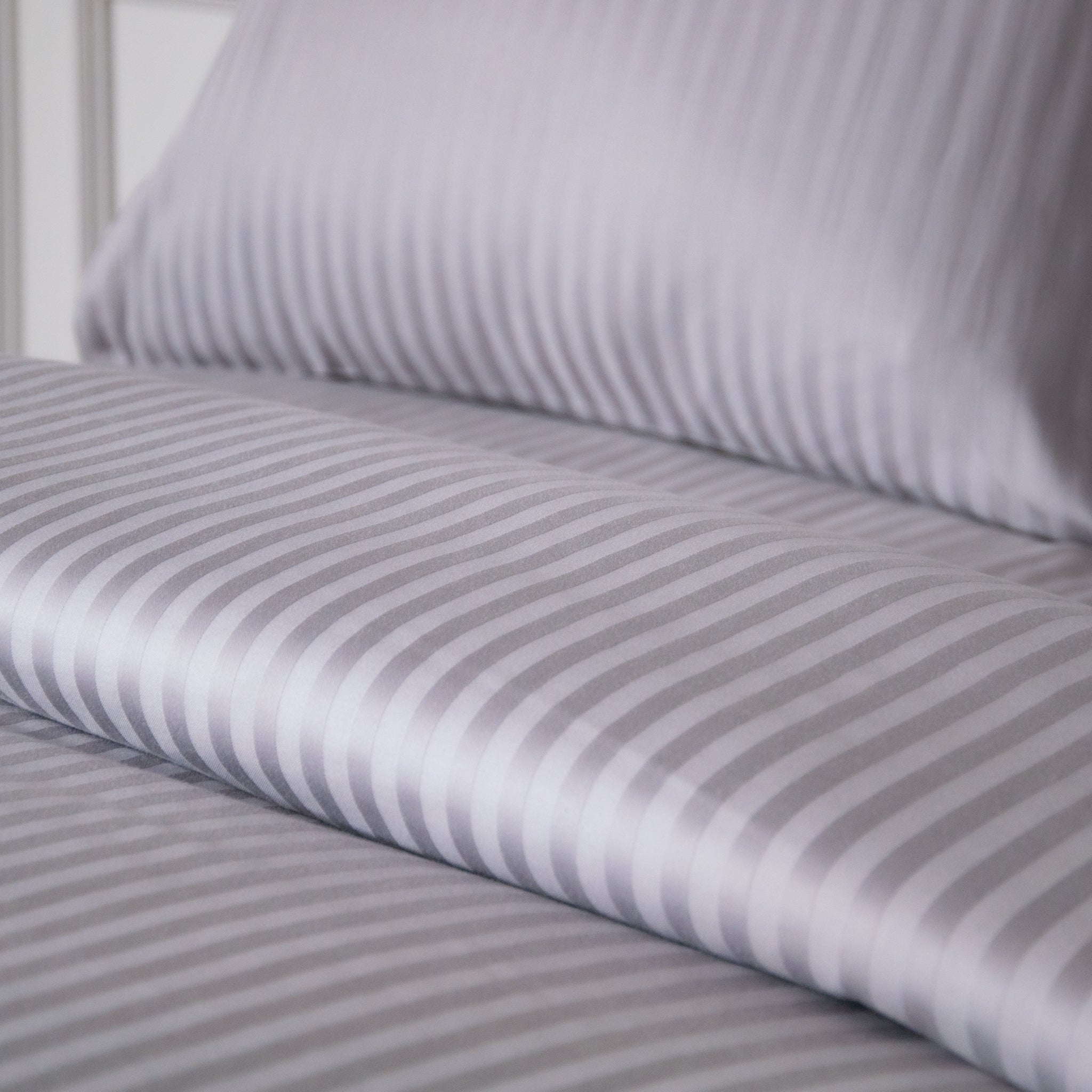 Grey Striped 100% Cotton Sateen Standard Pillowcase