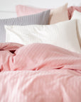 One Piece Blush Striped 100% Cotton Sateen Duvet Cover