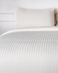 One Piece Pearl White Striped 100% Cotton Sateen Duvet Cover