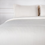 Pearl White Striped 100% Cotton Sateen Duvet Cover