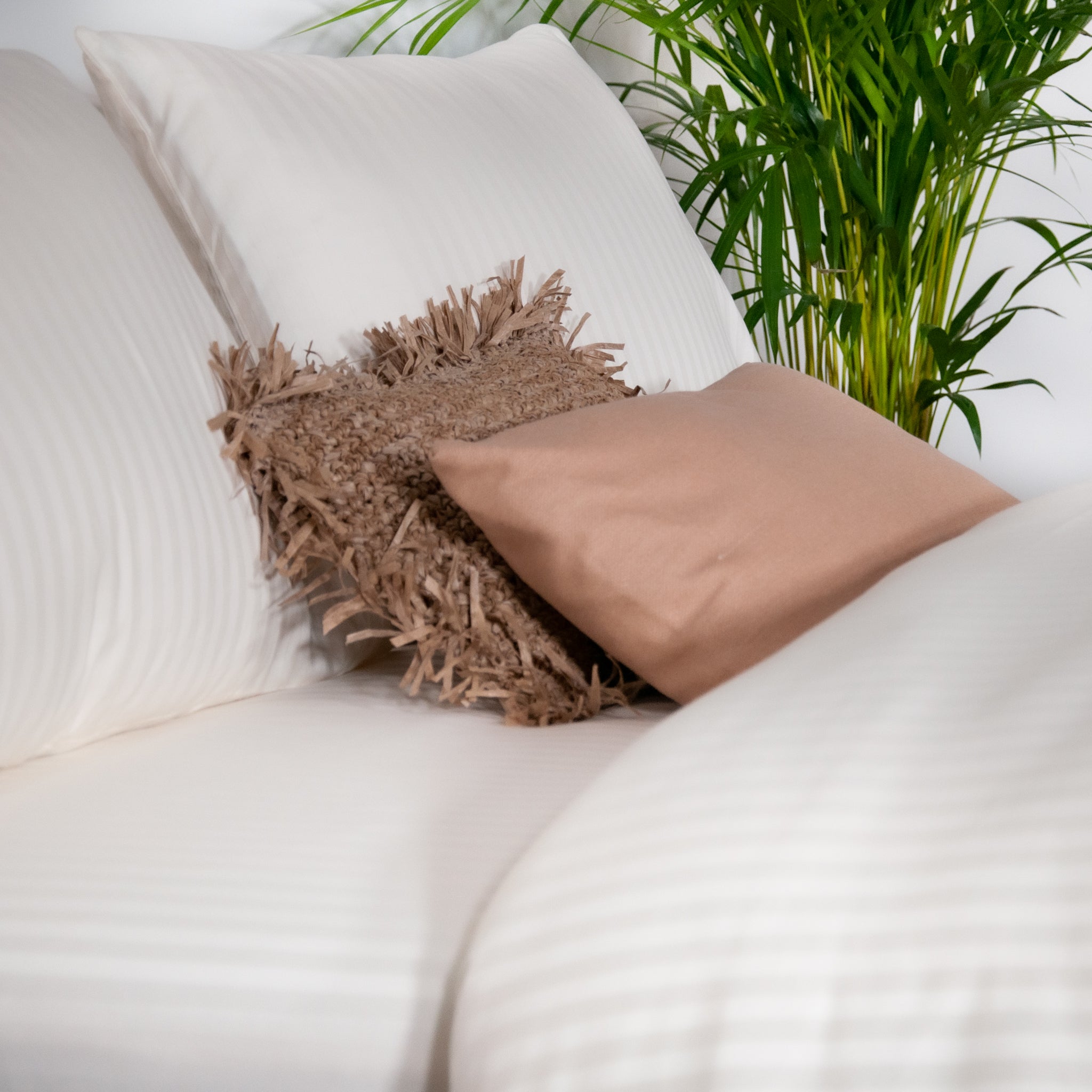 Pearl White Striped 100% Cotton Sateen Flat Sheet