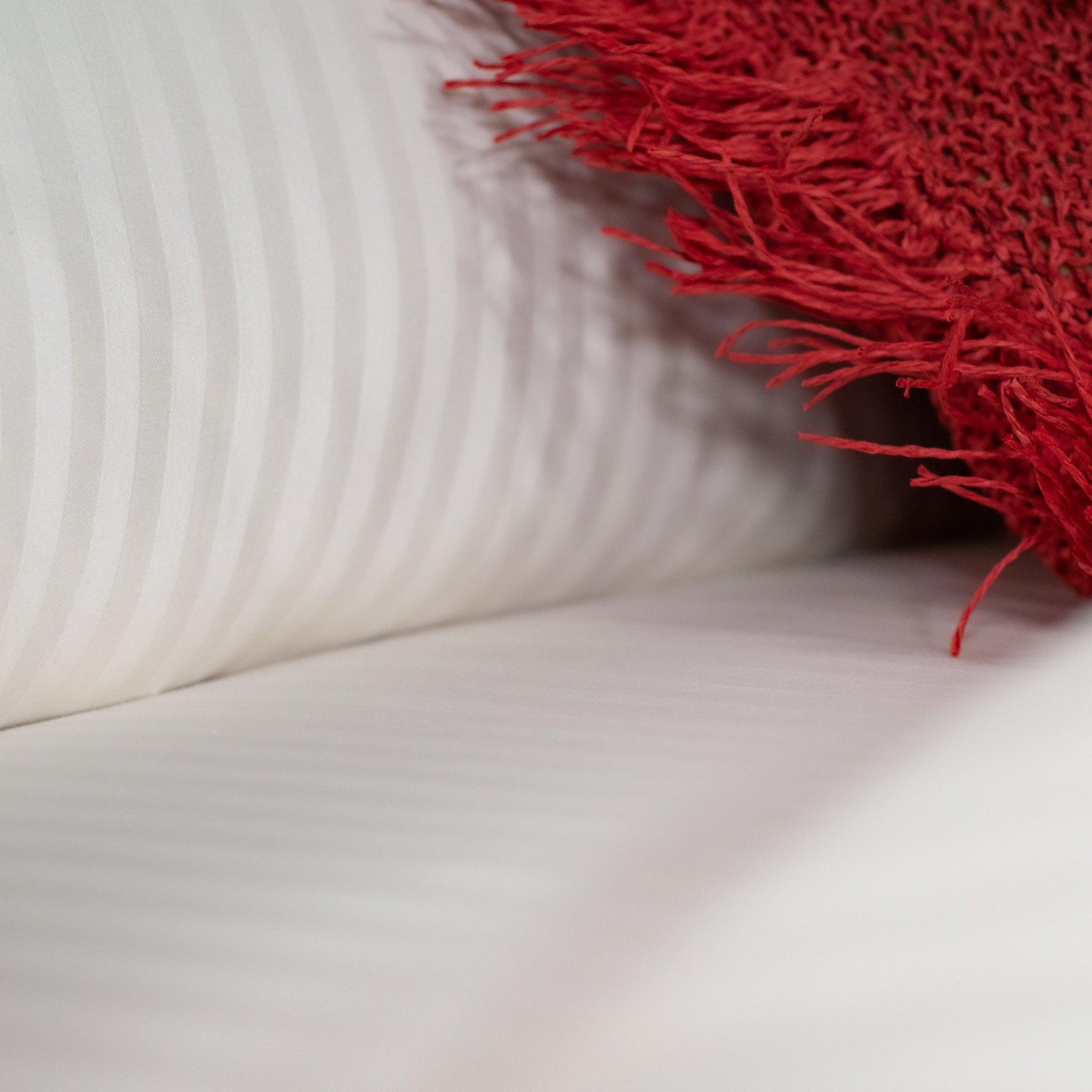 Pearl White Striped 100% Cotton Sateen Oxford Pillowcase