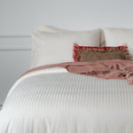 Pearl White Striped 100% Cotton Sateen Duvet Cover