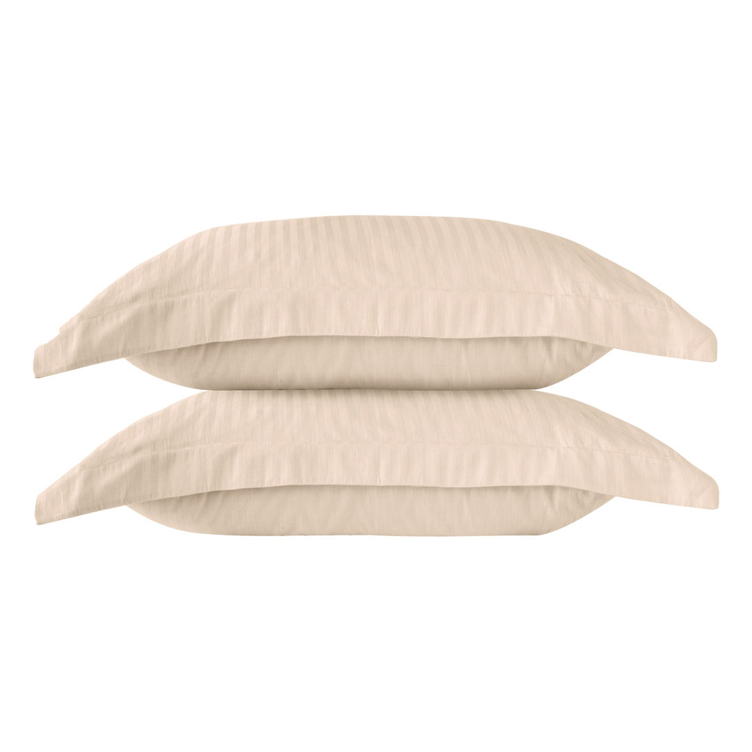 One Pair Cream Striped 100% Cotton Sateen Oxford Pillowcase