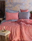 Parure de lit avec housse de couette de qualité supérieure, rose, corail, rouge, orange