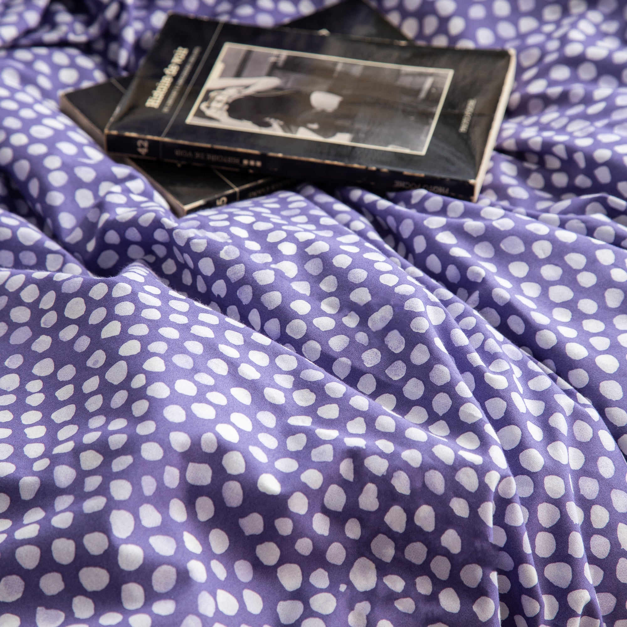 Purple &amp; Grey Polka Dot Cotton Duvet Cover Bedding Set