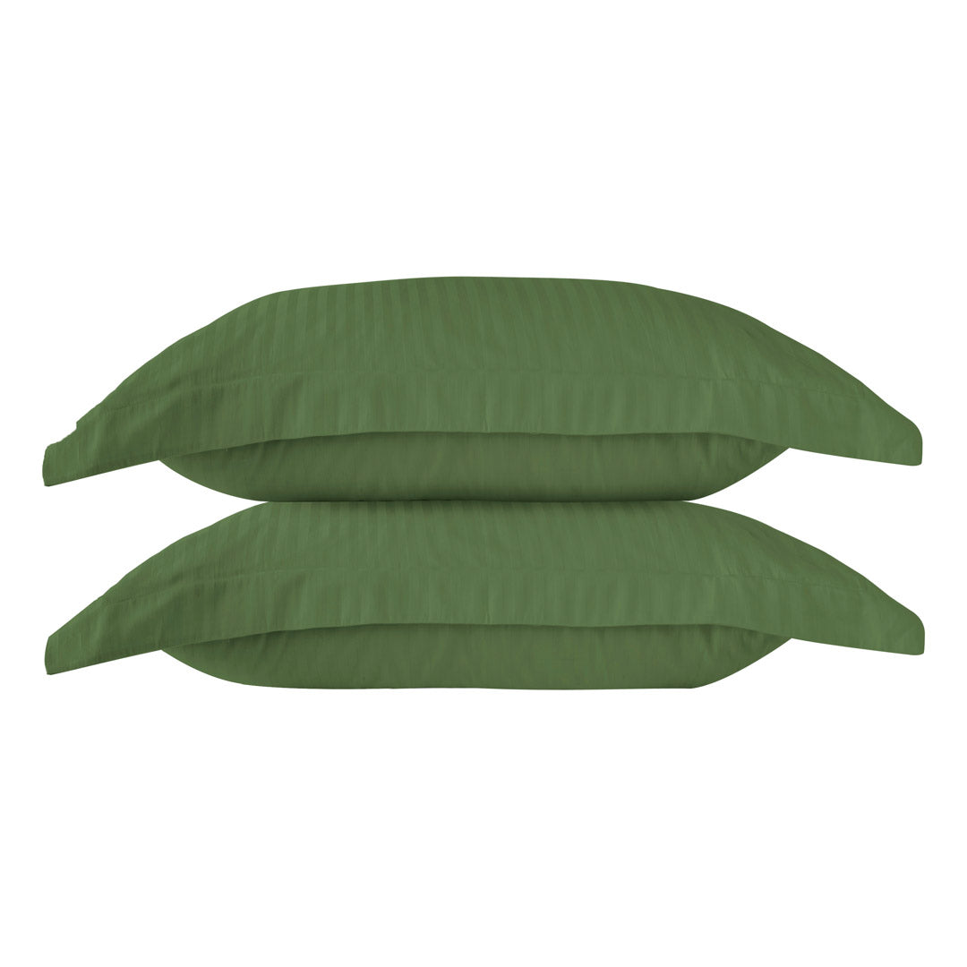 One Pair Green Striped 100% Cotton Sateen Oxford Pillowcase