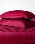 One Pair Burgundy Striped 100% Cotton Sateen Oxford Pillowcase