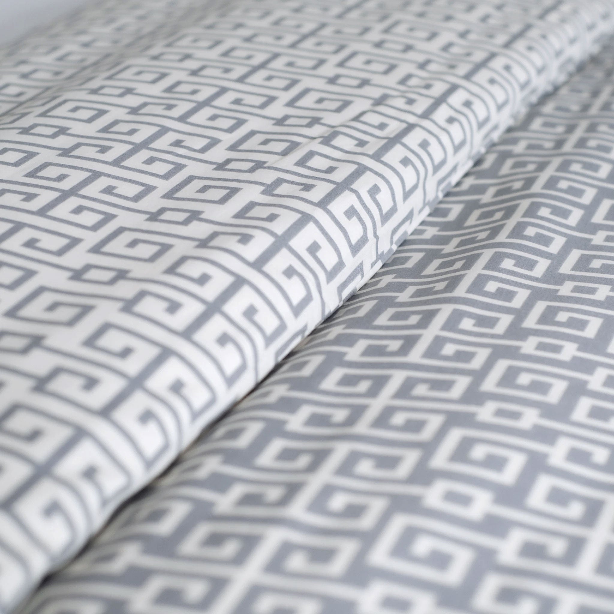 Classy Dark Grey Greek Key Cotton Duvet Cover Bedding Set