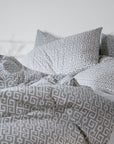 Classy Dark Grey Greek Key Cotton Duvet Cover Bedding Set