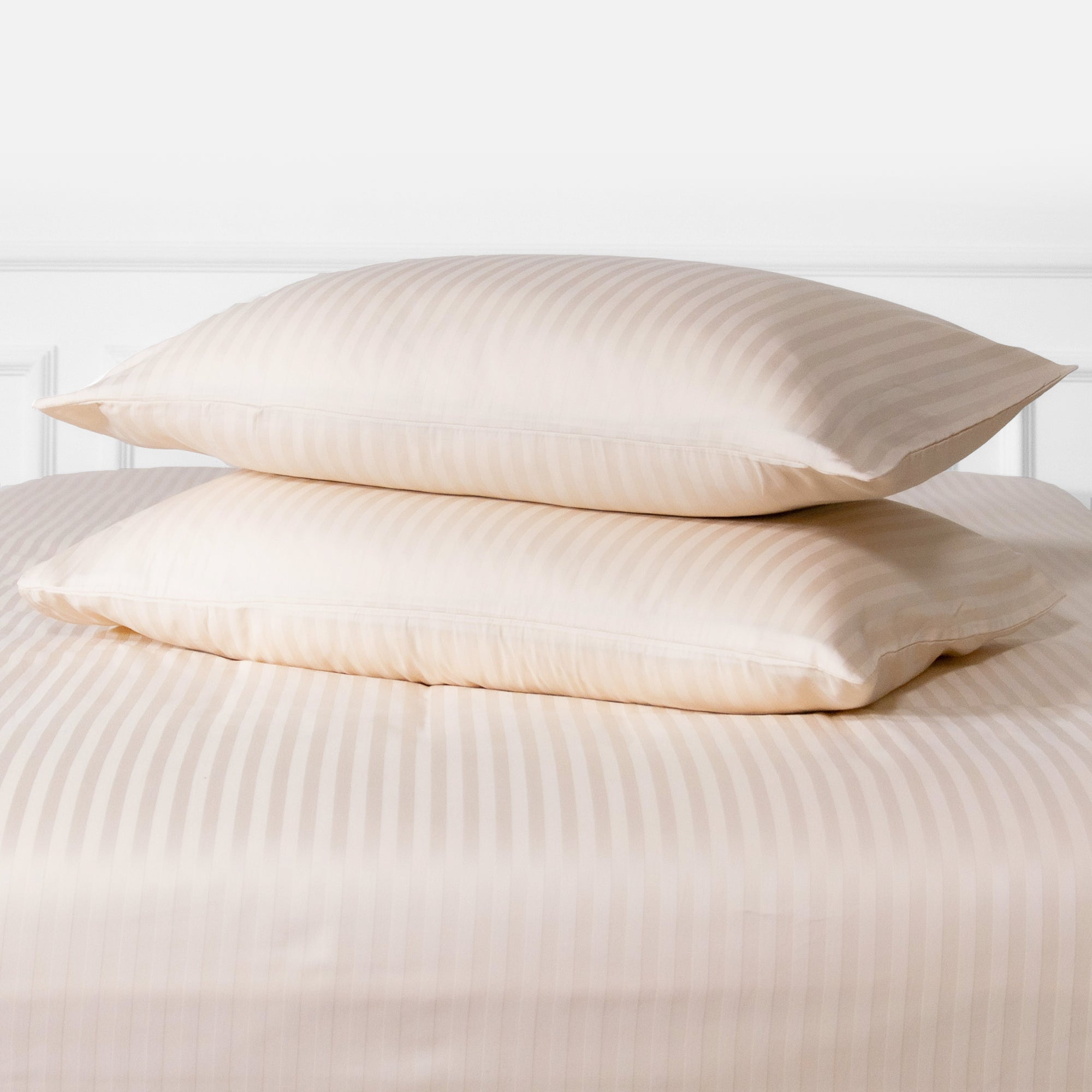 One Pair Cream Striped 100% Cotton Sateen Standard Pillowcase