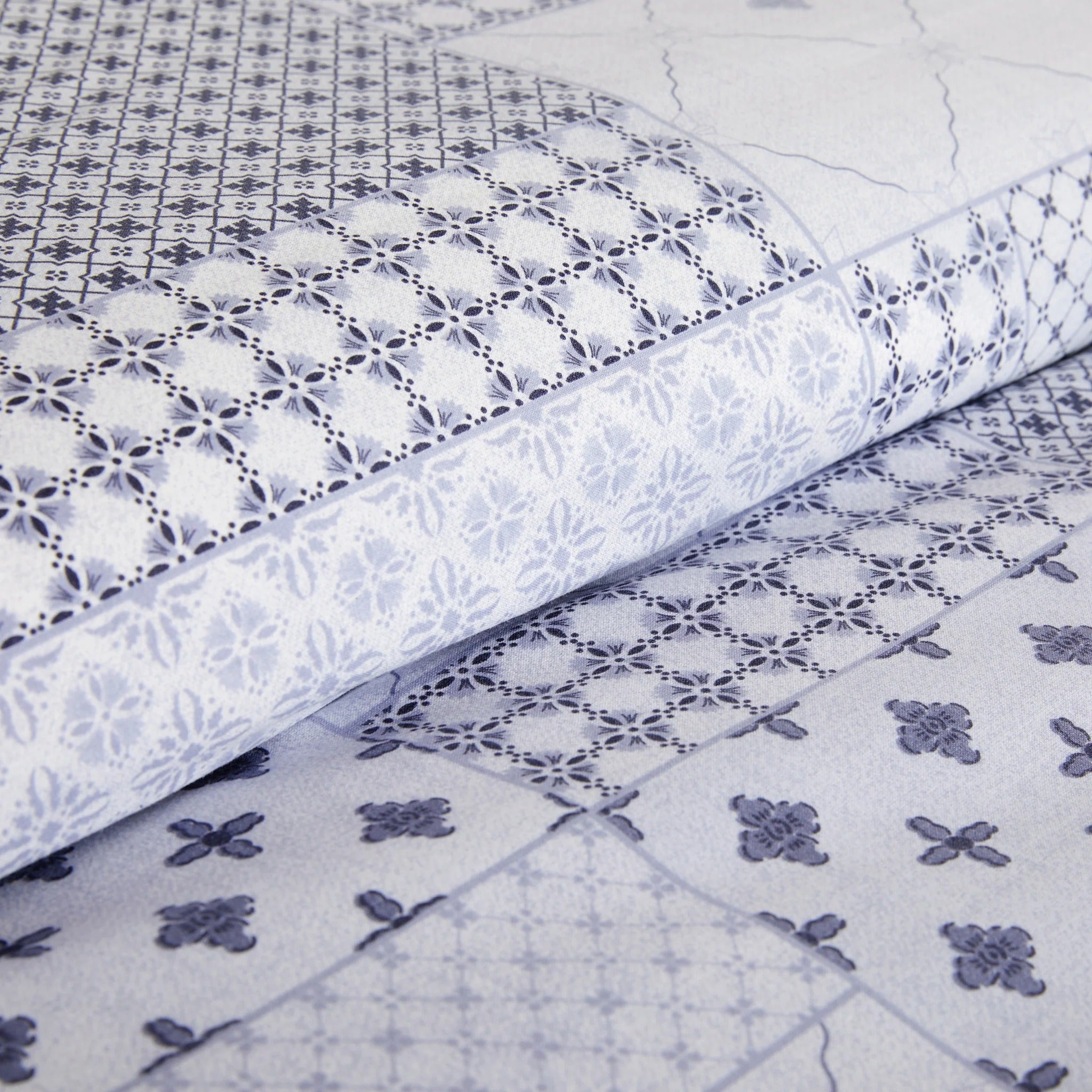 Cumbus Blue-Grey Patchwork Cotton Duvet Cover Bedding Set