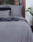 Dunkelgraues Bettbezug-Set aus 100 % Baumwollsatin
