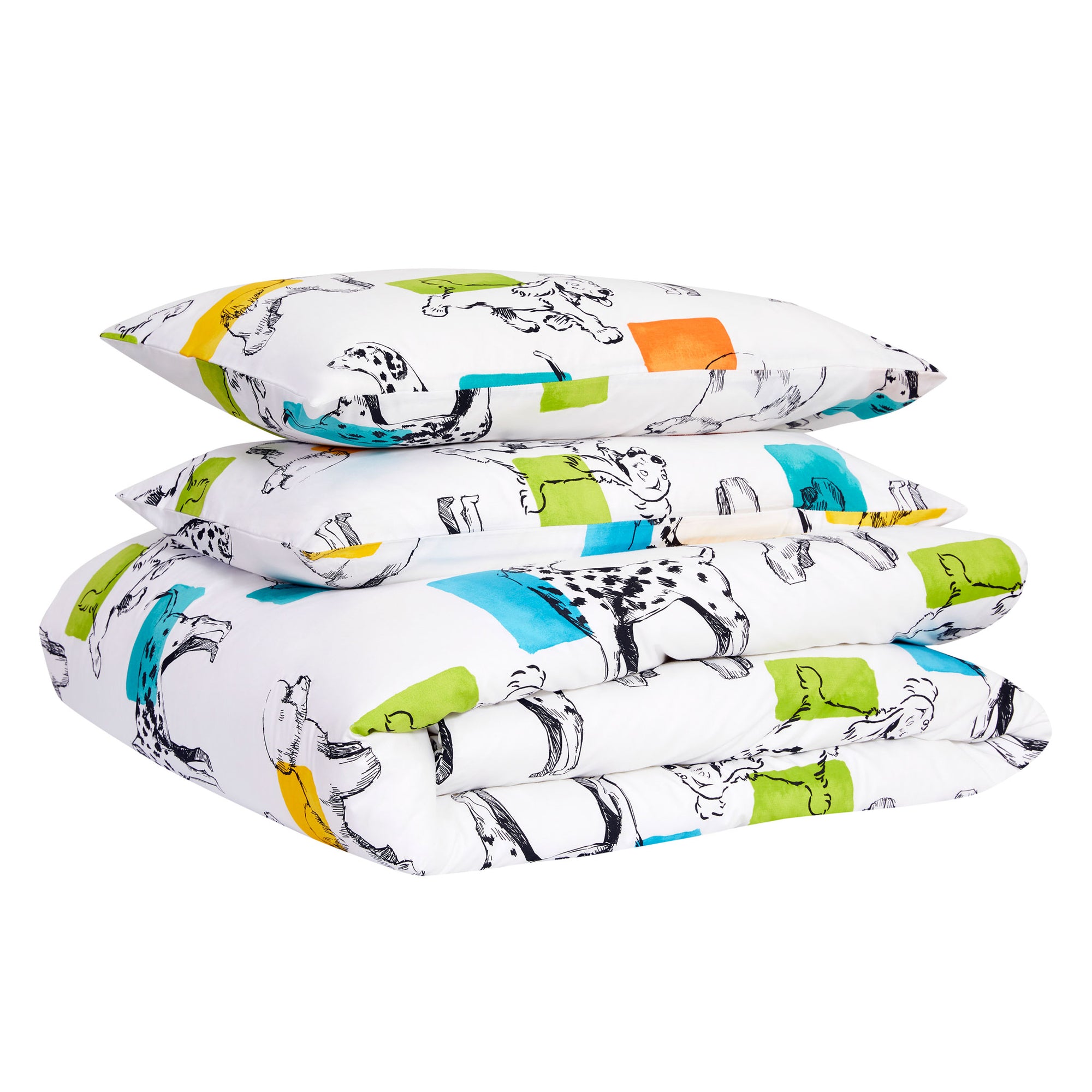 Ditsy Cartoon Dogs Kinderbettbezug für Jungen und Mädchen, Tierbettwäsche-Set