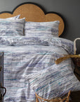 London Stripes Blue Striped Cotton Duvet Cover Bedding Set