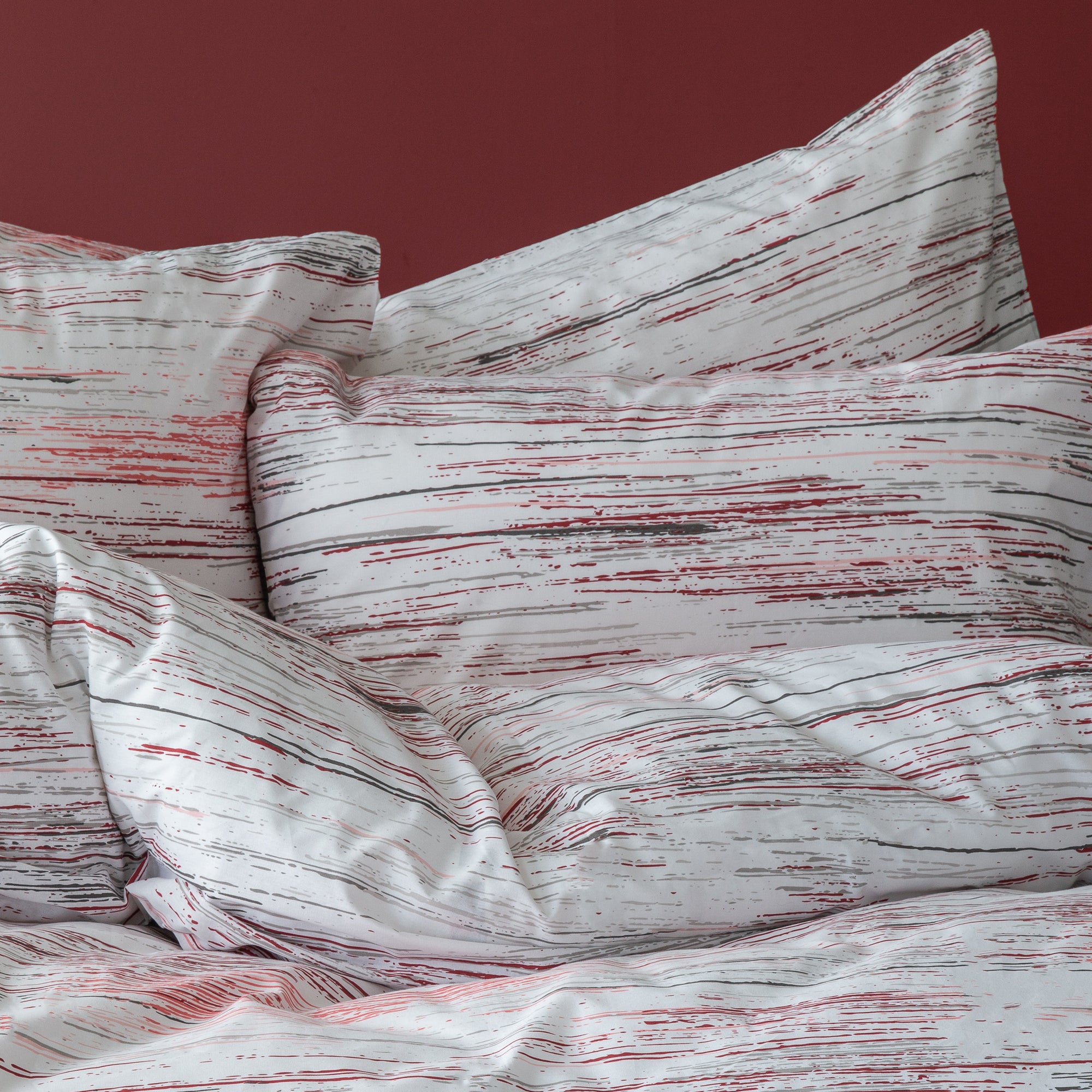 Parure de lit avec housse de couette en coton à rayures rouges London Stripes