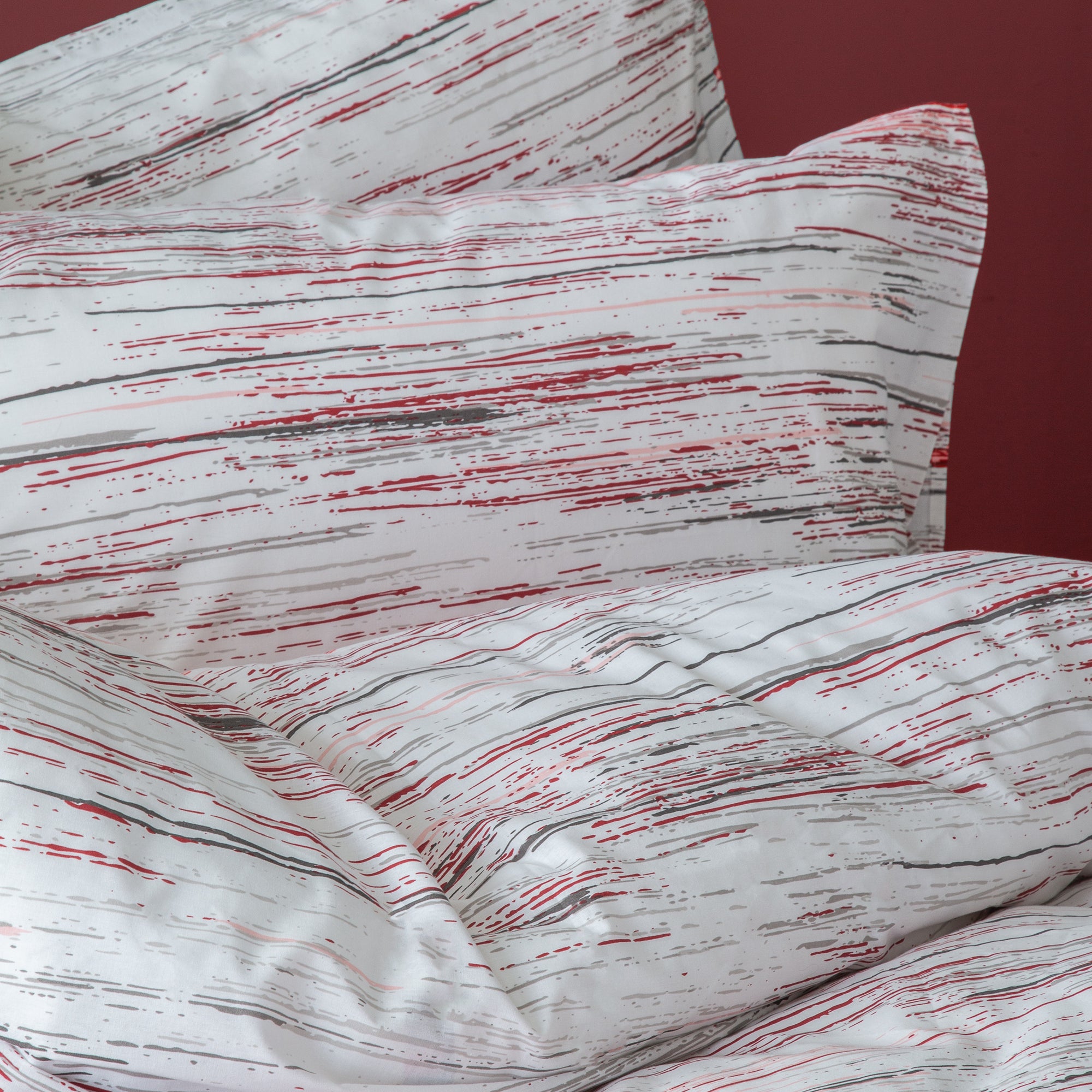 London Stripes rot gestreiftes Baumwoll-Bettbezug-Bettwäsche-Set