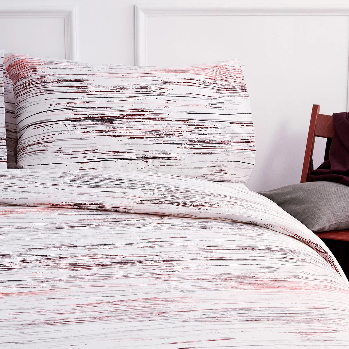 London Stripes Red Striped Cotton Duvet Cover Bedding Set