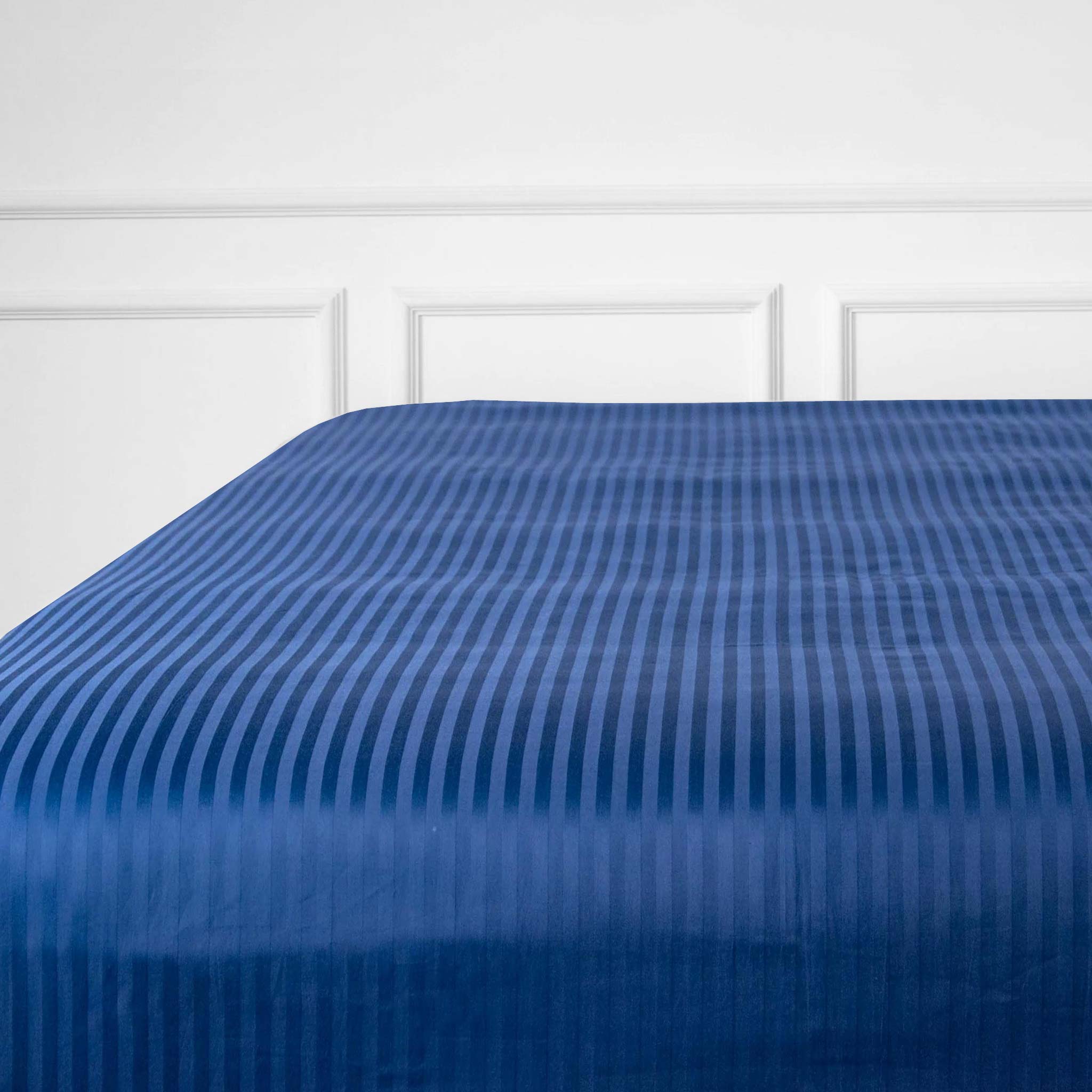Navy Blue Striped 100% Cotton Sateen Flat Sheet