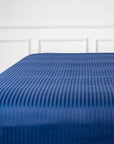 One Piece Navy Blue Striped 100% Cotton Sateen Flat Sheet