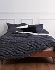 Oslo Navy Black Chevron Cotton Duvet Cover Bedding Set