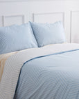 Oslo Blue Chevron Cotton Duvet Cover Bedding Set