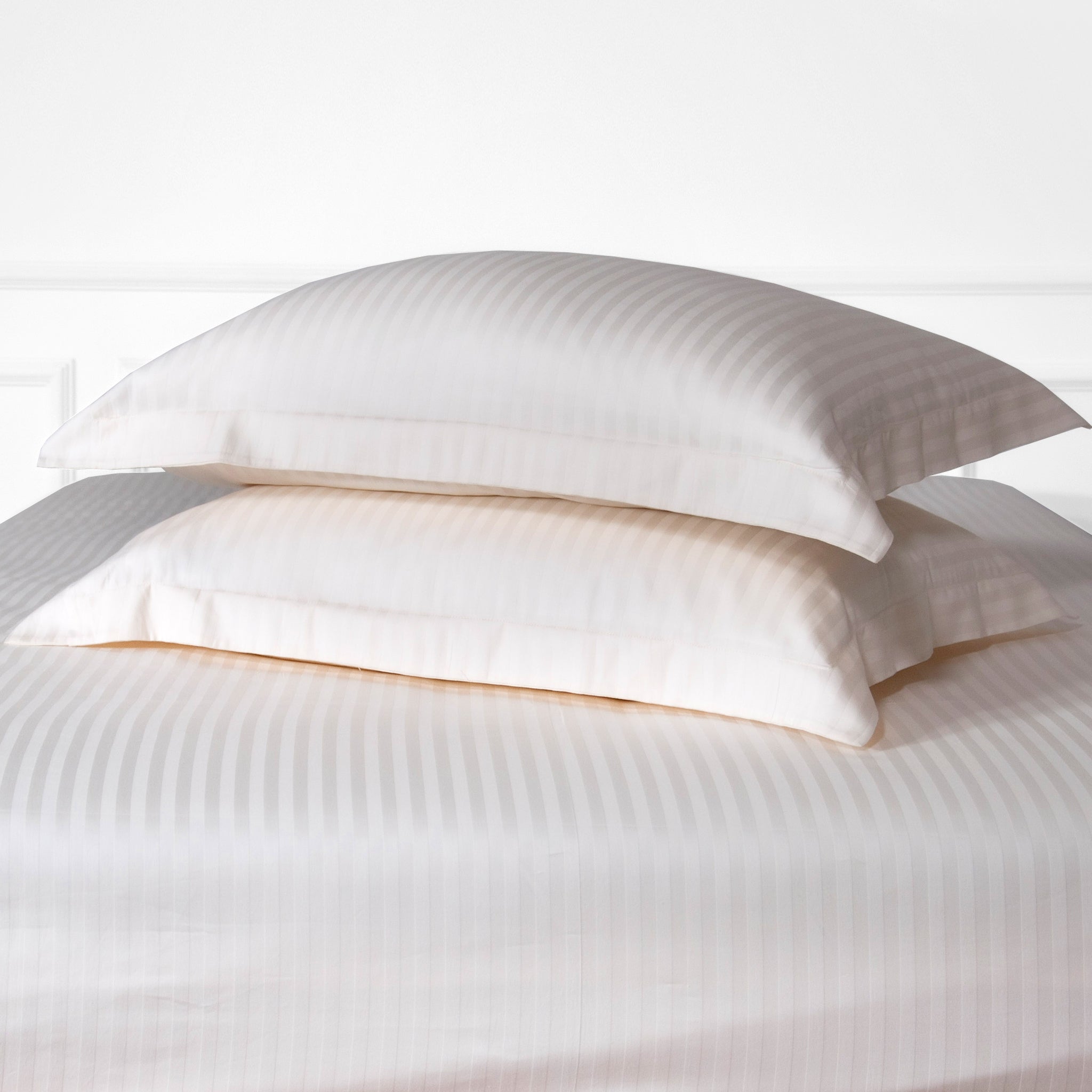Pearl White Striped 100% Cotton Sateen Oxford Pillowcase