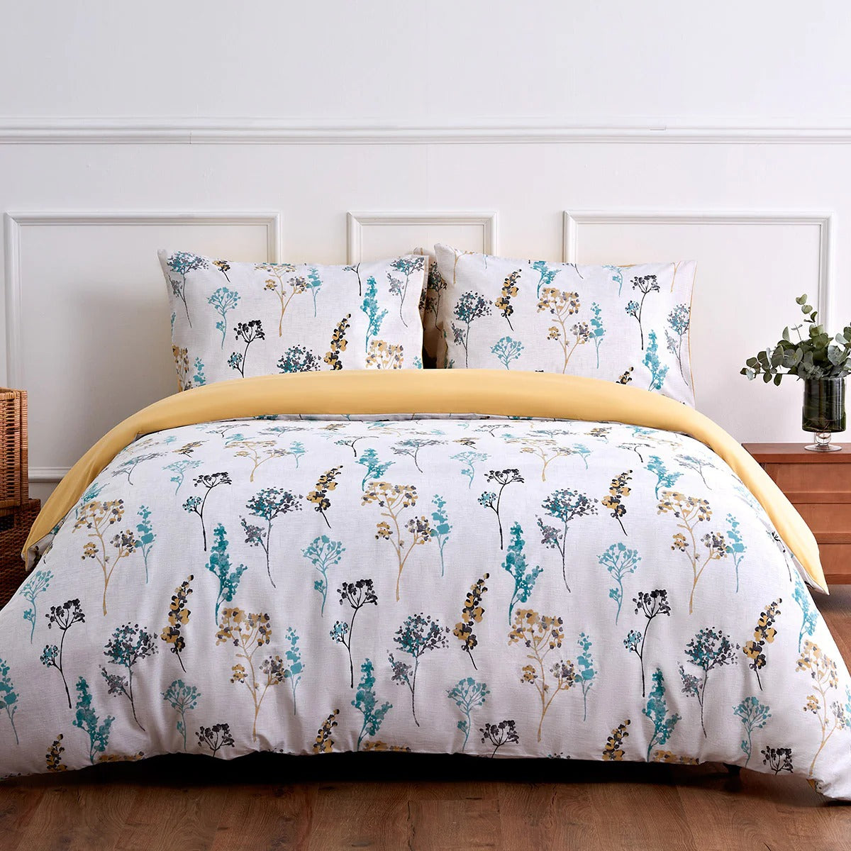 Provance Yellow Blue Floral Cotton Duvet Cover Bedding Set