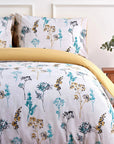 Parure de lit housse de couette en coton fleuri jaune bleu Provance