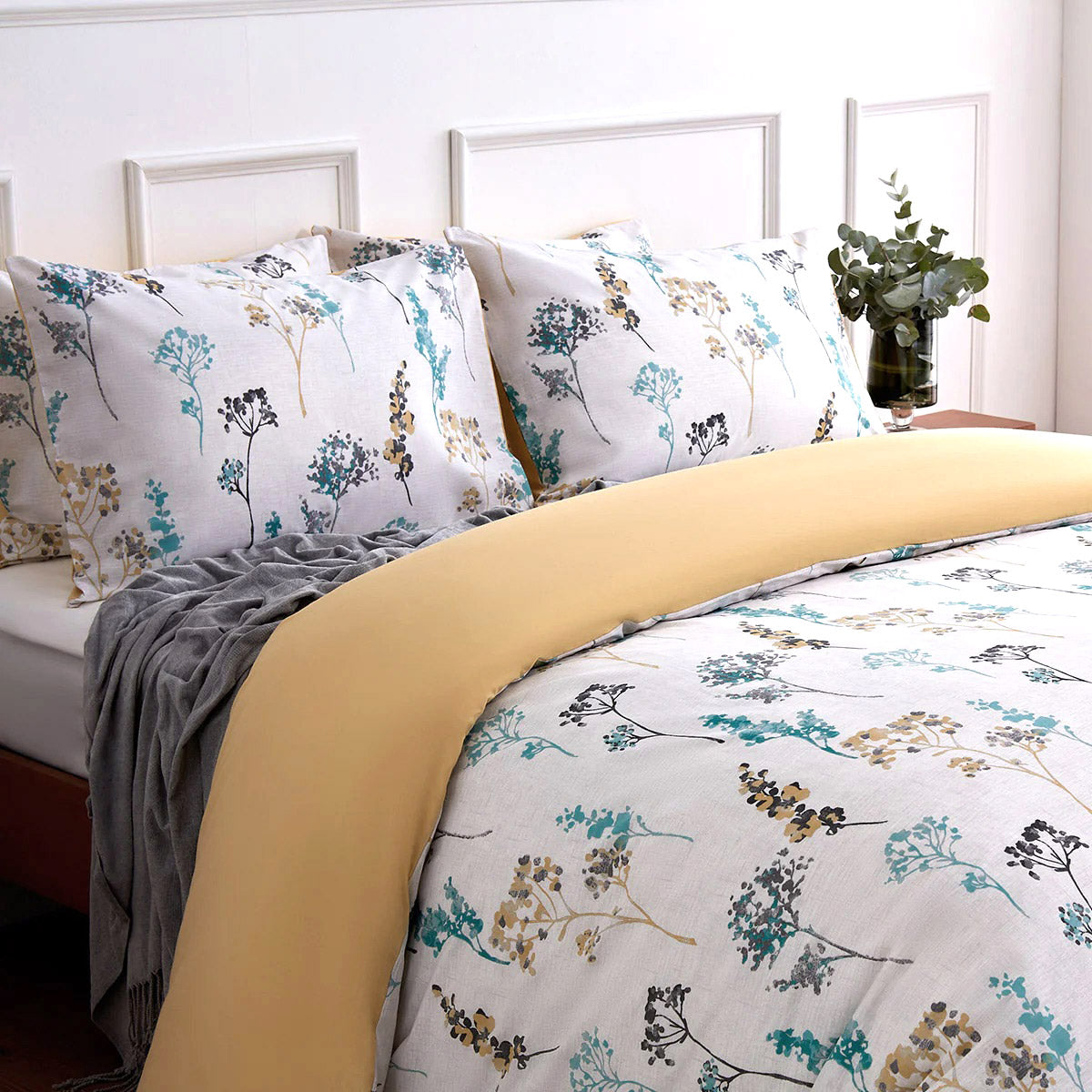 Provance Yellow Blue Floral Cotton Duvet Cover Bedding Set