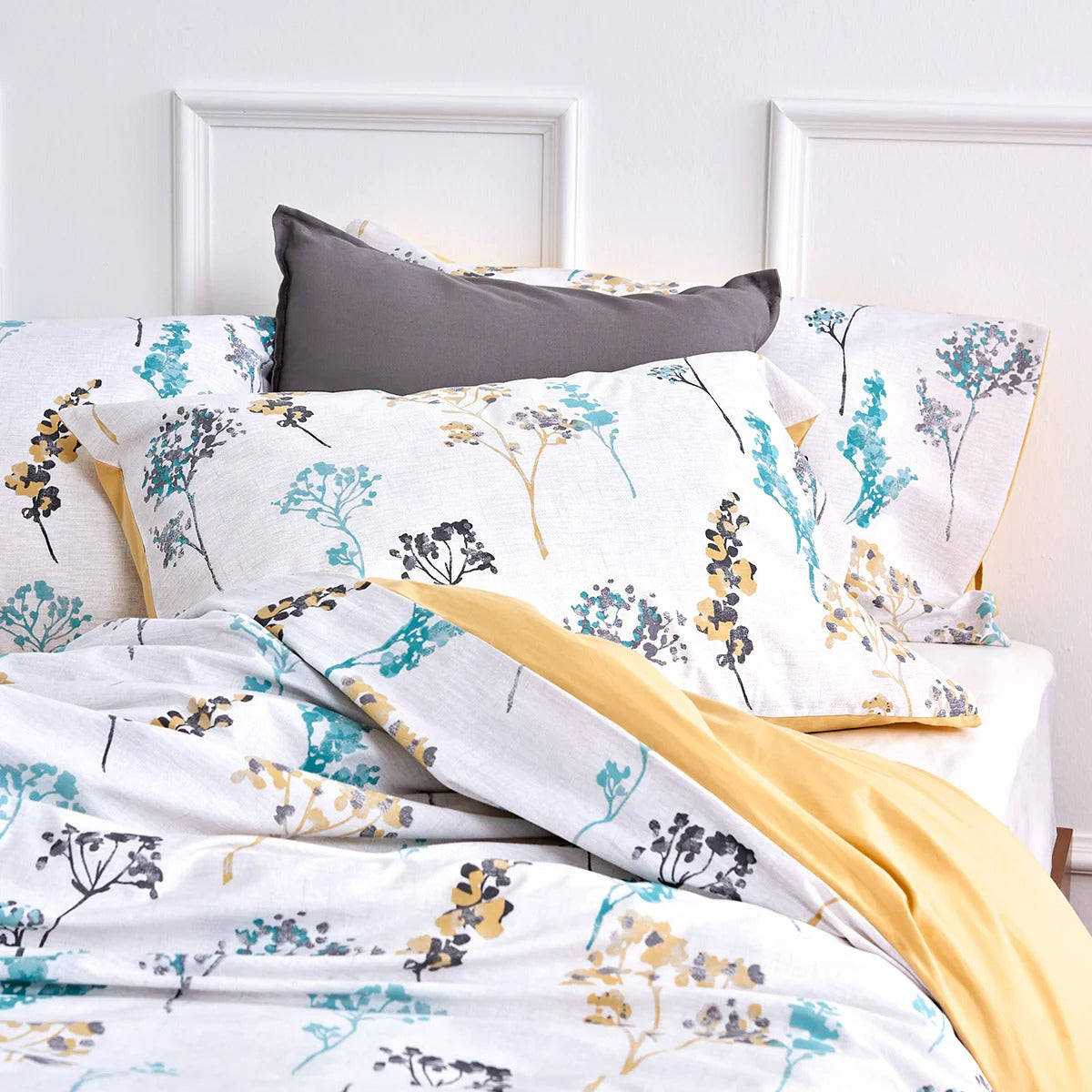 Provance Yellow Blue Floral Cotton Duvet Cover Bedding Set