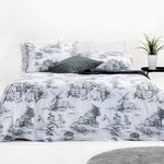 Toile De Jouy Grey Cotton Duvet Cover Bedding Set - Super King Size