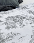 Toile De Jouy Grey Cotton Duvet Cover Bedding Set - Super King Size