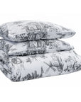 Toile De Jouy Grey Cotton Duvet Cover Bedding Set - Super King Size