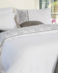 Agora White Grey Damask Cotton Duvet Cover Bedding Set - Super King Size